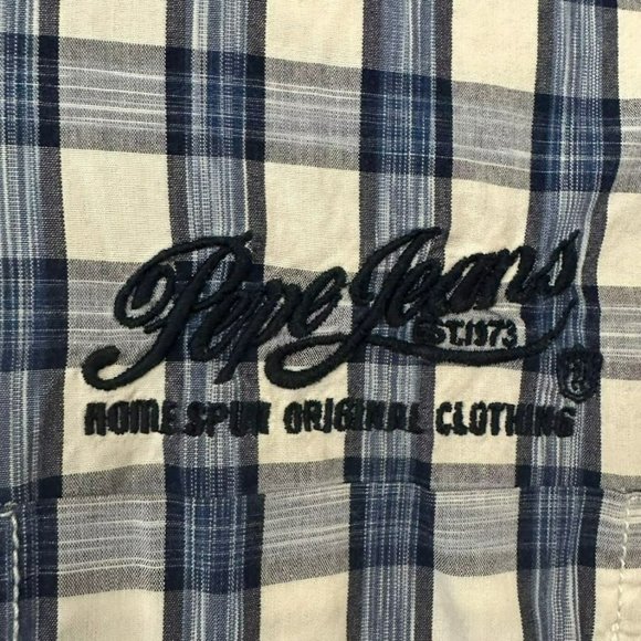 y2k Pepe Jeans Blue Plaid Long Sleeve Button Down Shirt Mens L *missing button* - Picture 2 of 7